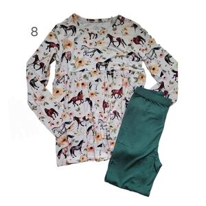 BAMBOO Floral Horse Print Top and Green Pants Set